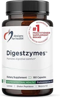 Digestzymes - Digestive Enzymes + Betaine Hydrochloride for Gas & Bloating Relief - Pepsin, Ox Bile, Lactase Enzyme & Lipase Enzymes for Digestion (180 Capsules)