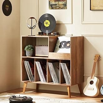 LELELINKY Large Record Player Stand, Turntable Stand with Storage, Vinyl Record Holder with Display Area, Record Player Table Holds Up to 300 Albums, Record Stand for Music Room Living Room-Oak