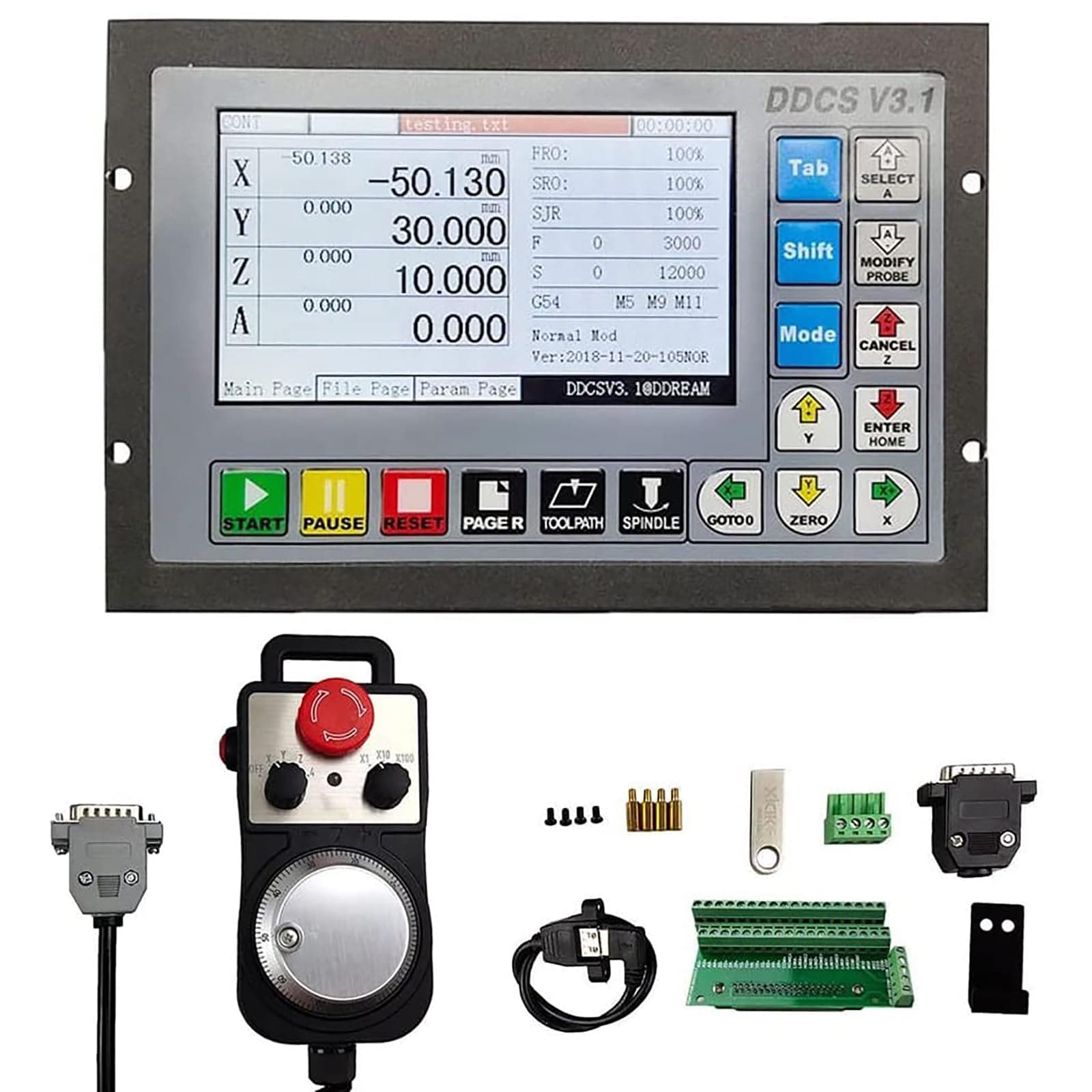 – RATTMMOTOR DDCS V3.1 CNC Control System, PLC Offline Motion Controller 500KHz + 100PPR CNC MPG Steering Wheel with Emergency Stop Switch for Stepper Motor/Servo Motor