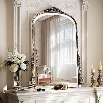 32x24 Beaded Arched Mirror, Bathroom Mirror for Over Sink, Metal Frame Wall Decor for Entryway, Bedroom, Living Room, Silver