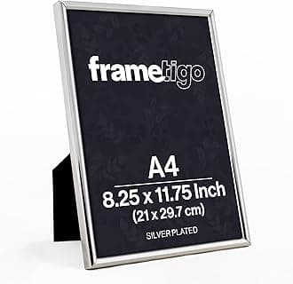 Silver Plated Thin Edge Photo Frame, A4/8.25"x11.75" (21x29.7cm) Photo Size - Velvet Frame Backing & Stand - Real Glass Window - Tarnish-Resistant - Landscape or Portrait Orientation