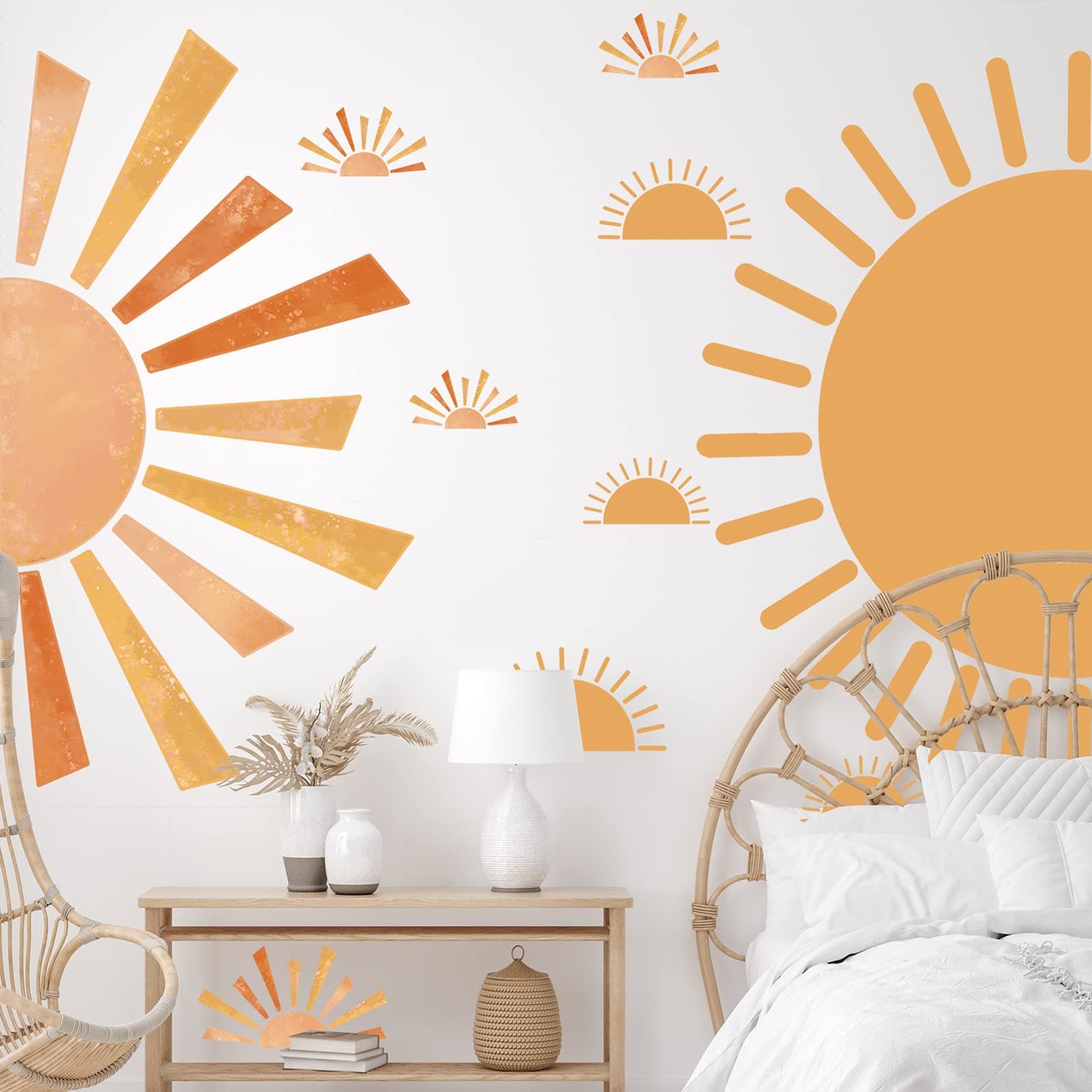 Glenmal 20 Pcs Half Sun Wall Decal Large Boho Wall Decals Sunshine Wall Stickers Vinyl Nursery Removable Peel and Stick Wall Decals for Nursery Kids Room Playroom Decor (Bright Style)