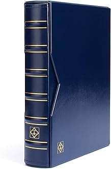 LIGHTHOUSE - Vario Classic Binder - 4-Ring Binder with Padded Leatherette Cover and Slipcase for up to 50 Sheets - Blue