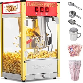 ROVSUN Popcorn Machine with 8 Ounce Kettle Makes Up to 32 Cups, Commercial Popcorn Machine Countertop Popcorn Maker w/Stainless Steel Scoop, Oil Spoon & 3 Popcorn Cups for Home Movie Theater, ETL, Red
