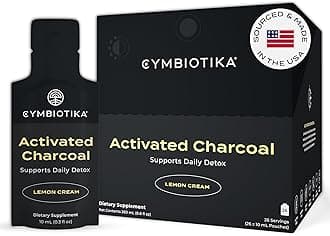 Activated Charcoal Liquid Supplement Packets from Coconuts for Bloating, Gut Health & Digestive Support, Helps Detox, Vitamin E, Lemon Cream Flavor, Vegan, 26 Pack