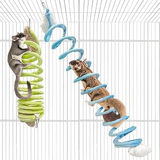VCEPJH 2PCS Sugar Glider Toys, Elastic Climbing Ropes, Hanging Spring Toy for Sugar Glider Cage Accessories for Squirrel Hamster Rat, Blue and Green (L)