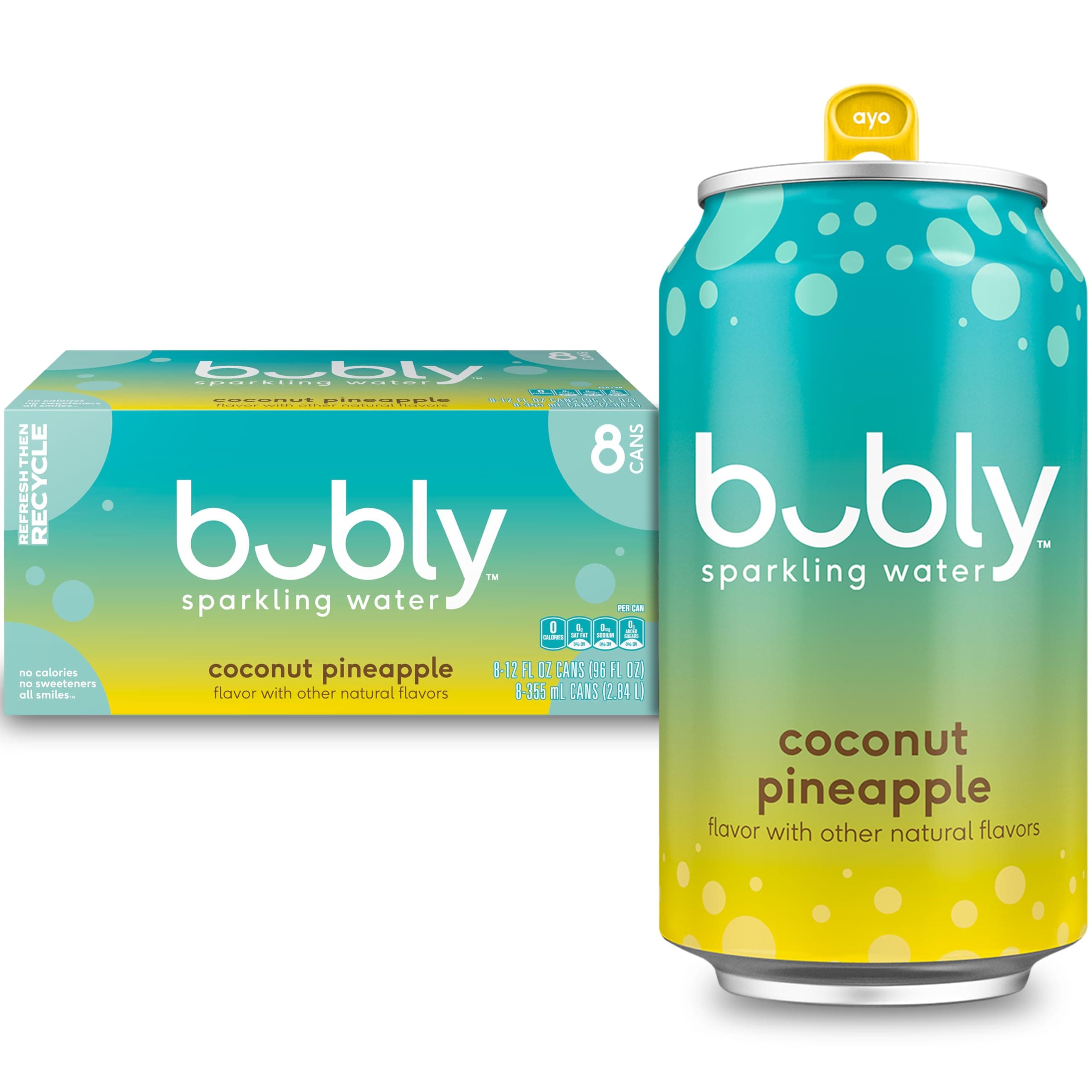 Sparkling Water, Coconut Pineapple, Zero Sugar & Zero Calories, 12 Fl Oz Cans (Pack of 8)