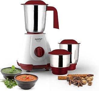 Maharaja Whiteline 500W Livo Pro Mixer Grinder with 3 Stainless Steel Jars with lid and 20,000 RPM Motor Speed (White & Cherry Red)