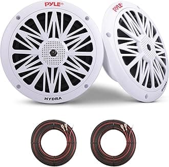 Pyle 16.51cm Dual Marine Speakers – 2-Way Waterproof Outdoor Stereo, 200W, Poly Carbon Cone, Butyl Rubber Surround – 1 Pair (White) - PLMR62
