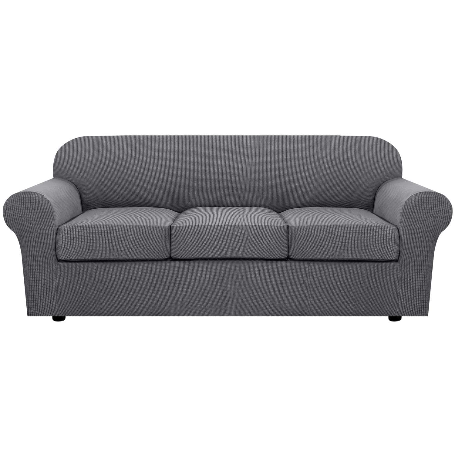 H.VERSAILTEX 4 Piece Stretch Sofa Covers for 3 Cushion Couch Covers for Living Room Furniture Slipcovers (Base Cover Plus 3 Seat Cushion Covers) Upgraded Thicker Jacquard Fabric (Sofa, Grey)