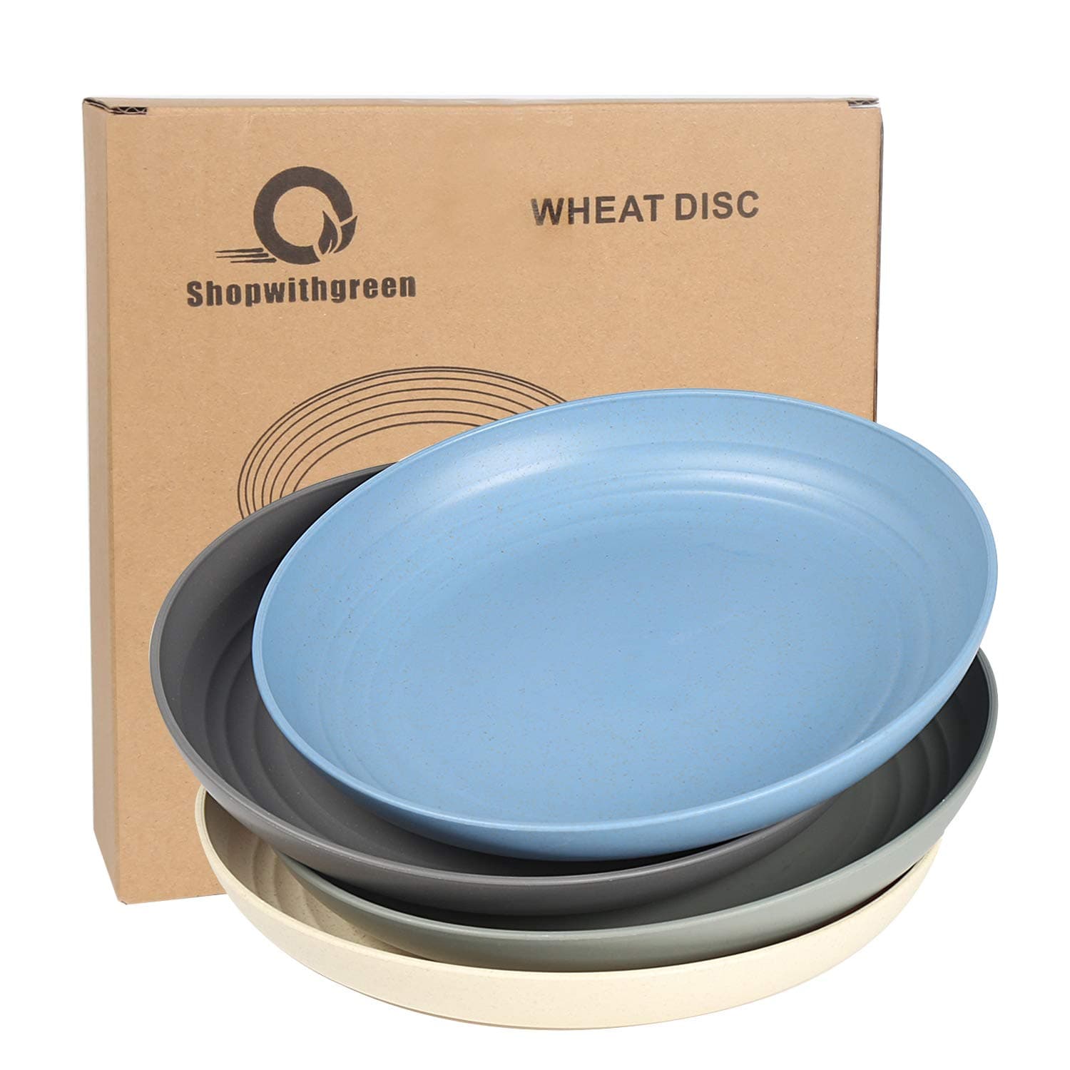 Wheat Straw Reusable Dinner Plates, Camping Outdoor Plates Sets, for Kitchen, Dorm Room, Microwave Dishwasher Safe, Unbreakable and Lightweight, 8.8 Inch, 4 PCS