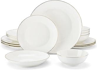 MALACASA Dinner Sets for 4, 16 Piece Bone China Plates and Bowls Sets with Golden Rim, Round White Crockery Set Dinnerware Sets, Series JERA