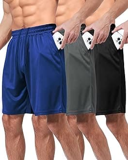3 Pack Gym Basketball Mens Shorts - Quick Dry Black Workout Athletic Shorts with Pockets for Casual Running (S-6XL)