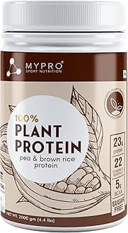 Mypro Sport Nutrition Plant Protein Powder Pea & Brown Rice Protein (23g protein,22 Vitamins & minerals,5g BCAA) Plant Based Vegan Protein Men & Women (Chocolate, 2000 Gm)
