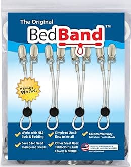 The ORIGINAL Bed Band - Adjustable Fastener/Holder/Strap/Suspender/Gripper for Your Sheets (- White) by Bed Band