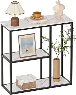 WOHOMO Console Table 12" Wide Entrance Table for Living Room 40" Modern Industrial Sofa Table with 3 Tier Storage Shelves Hallway White Marble
