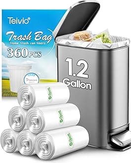 Teivio 1.2 Gallon 360 Counts Trash Bags Garbage Bags, Bathroom Trash Can Bin Liners, Small Plastic Bags for Home Office Kitchen Kitchen (Clear)