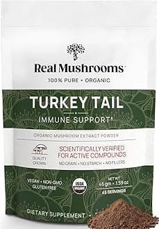 Real Mushrooms Turkey Tail Powder - Organic Supplement with Potent Extract for Gut, Energy, Brain, & Immune Support - Vegan, Non-GMO, 45 Servings