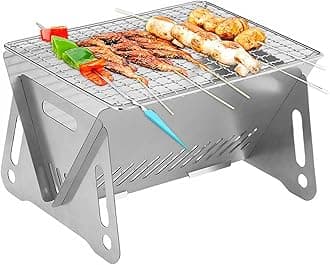 Collapsible Campfire Grill Camping Fire Pit, Foldable Wood Burning Charcoal Grill with Bag, Assemblable Removable Stove with Grill Mesh, Portable Camping Grill for Travel, Outdoor Cooking