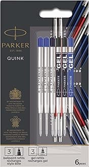 Parker Ballpoint & Gel  Refills, Blue & Black, 6 Count