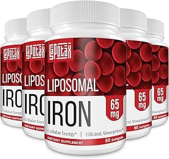 Liposomal Fe Iron Supplement for Women,65 mg Iron Supplement with Folic Acid & Vitamin B12 for Men,Red Blood Cell Production & Energy Support for Adults Iron Deficiency 60 Softgels(5 Bottle)