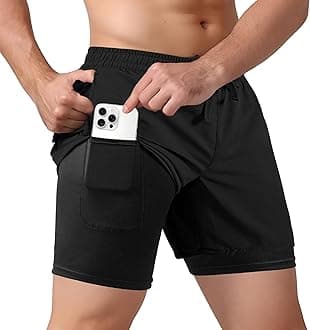 Men's 2 in 1 Athletic Quick Dry Shorts,Running Lightweight,Sweat Wicking Gym Workout Elastic Short