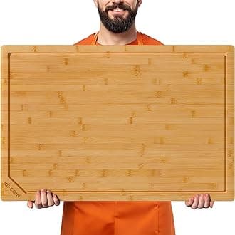 30”×20” Bamboo Cutting Boards for Kitchen, Heavy Duty Wooden Cutting Boards, Healthy Extra Large Chopping Boards with Deep Juice Groove and Handle, Oversized Stove Top Cover, Natural
