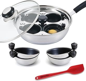 Eggssentials Egg Poacher Pan Nonstick Poached Egg Maker, Stainless Steel Egg Poaching Pan, Poached Eggs Cooker Food Grade Safe PFOA Free with Spatula