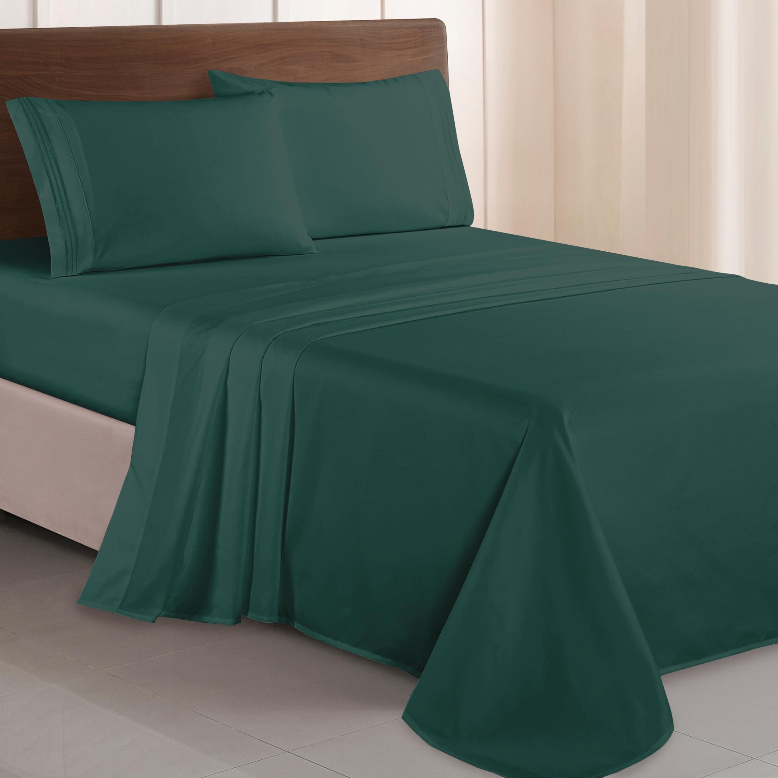 Elegant Comfort Luxurious 1500 Thread Count Egyptian Quality Three Line Embroidered Softest Premium Hotel Quality 4-Piece Bed Sheet Set, Wrinkle and Fade Resistant, Queen, Hunter Green