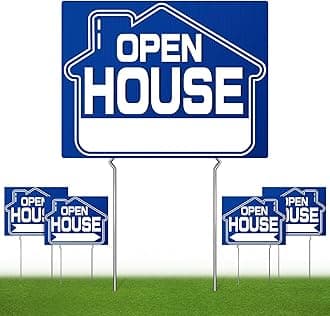 Open House Signs (5 Pack), 16" x 12" Double-Sided Yard Signs with Metal H Stakes，Open House Real Estate Signs, Property Sale Directional Arrows Signs,WEATHER-PROOF ((5 Pack) blue)
