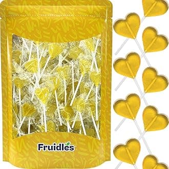 Fruidles Lollipops Mini Heart Shaped Flavored Delicious Lollipop, Individually Wrapped, 5g Lollipop (1200 Lollipops, Lemon)