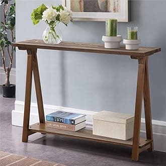 Solid Wood Console Tables - 43.3" Firwood Farmhouse Rustic Hallway Table, Foyer Tables Living Room, Solid Firwood Sofa Table for Entryway, Brown