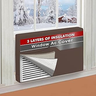 Air Conditioner Covers for Inside 21"W x 15"H x 3.5"D, Windproof and Waterproof 3 Layers Insulation Window Air Conditioner Cover with Aluminum Foil and 2mm Foam, Brown