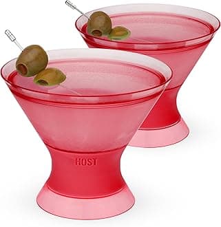 Freeze Insulated Martini Cooling Cups, Plastic Freezer Gel Chiller Double Wall Stemless Cocktail Glass Set of 2, 9oz Punch Pink