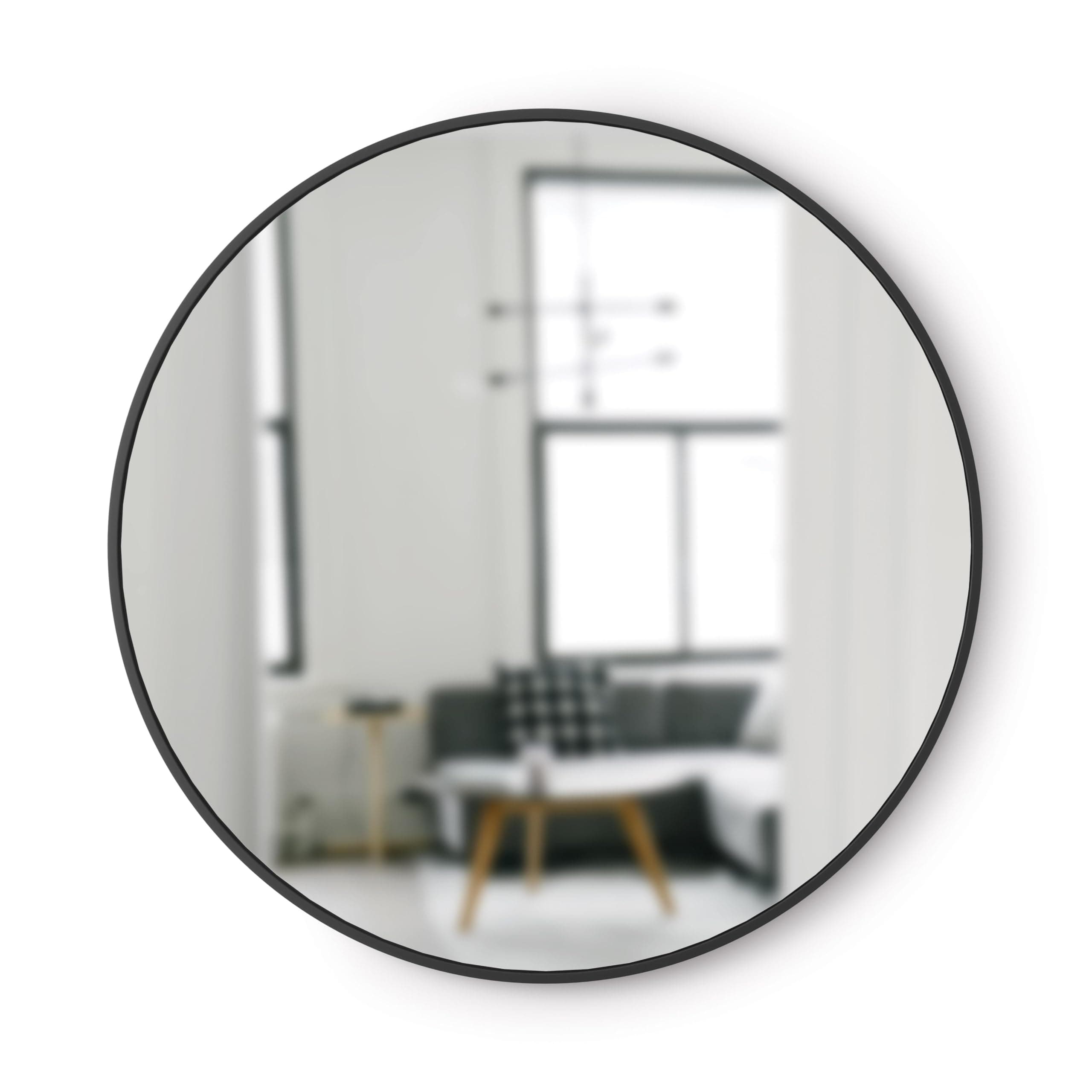 Hub Round Wall Mirror with Rubber Frame, Modern Style for Bathroom, Entryway, Living Room and More, 37-Inch, Black