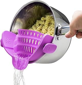 Kitchen Gizmo Snap N Strain Pot and Pasta Strainer - Strainers and Colanders - Adjustable Silicone Clip On Strainer for Pots, Pans, and Bowls - Kitchen Colander - Purple