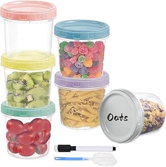 6pcs 16 oz Plastic Deli Containers with Screw Lids, Small Freezer Containers Reusable 2 Cup Food Storage Container with Pen & Brush for Snack Salad Fruit, Microwave & Dishwasher Safe BPA Free