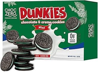 ChocZero Mint Dunkies – Mint Creme Chocolate Sandwich Cookies, Sugar Free, Keto Friendly, Low Net Carb, High Fiber, Gluten Free – 9oz Box