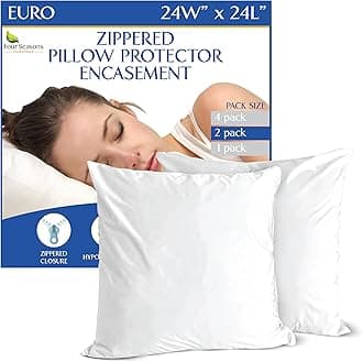 Euro Size Pillow Protectors (Set of 2) - European Square 24x24 Pillow Covers Waterproof Hypoallergenic Dust Proof Zippered Encasement
