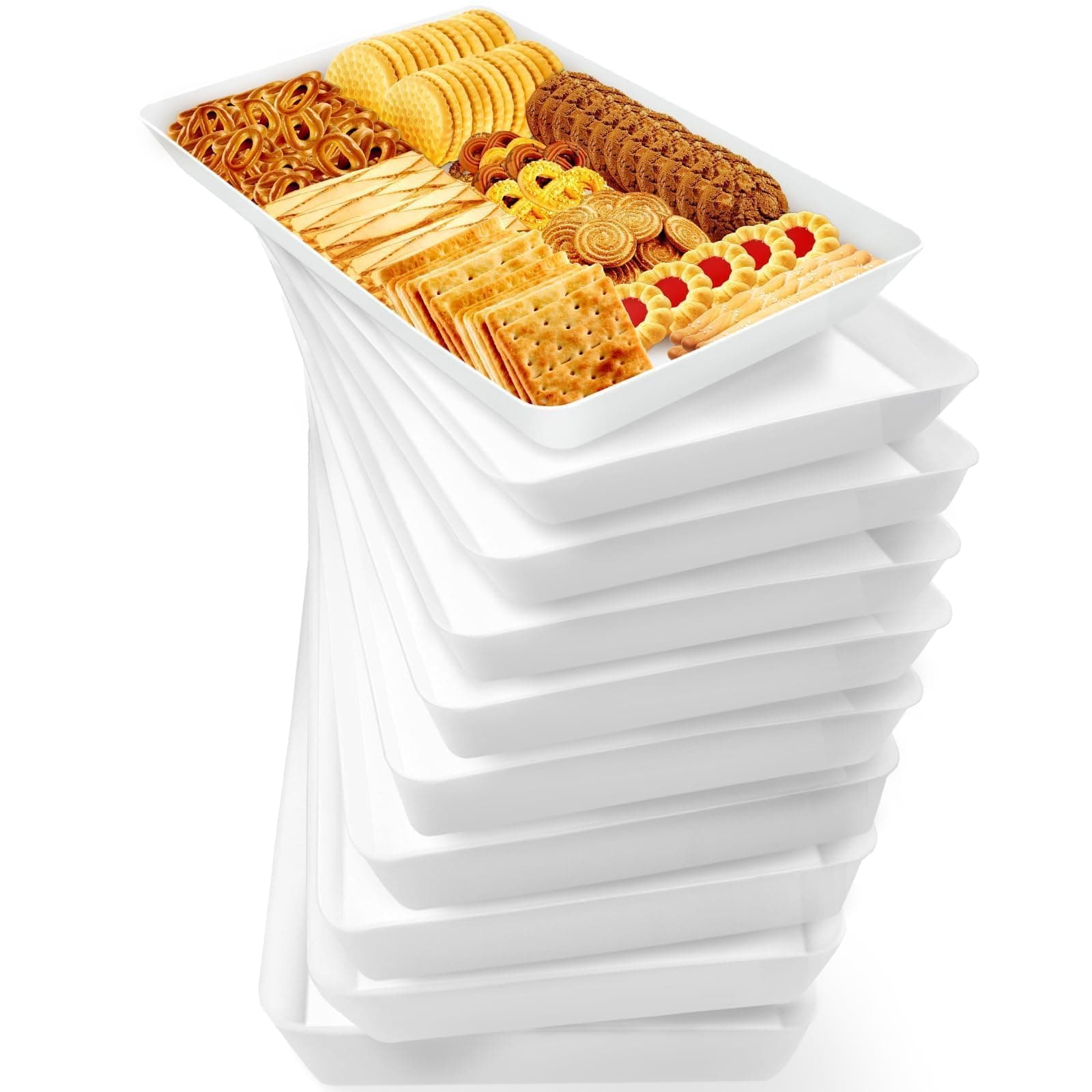 WOWBOX 10 pcs Serving Tray for Entertaining, Serving Platters for Snacks, Fruit, Cookies, Dessert, Reusable Plastic Trays for Serving Food and Pantry Organization in Kitchen & for Parties