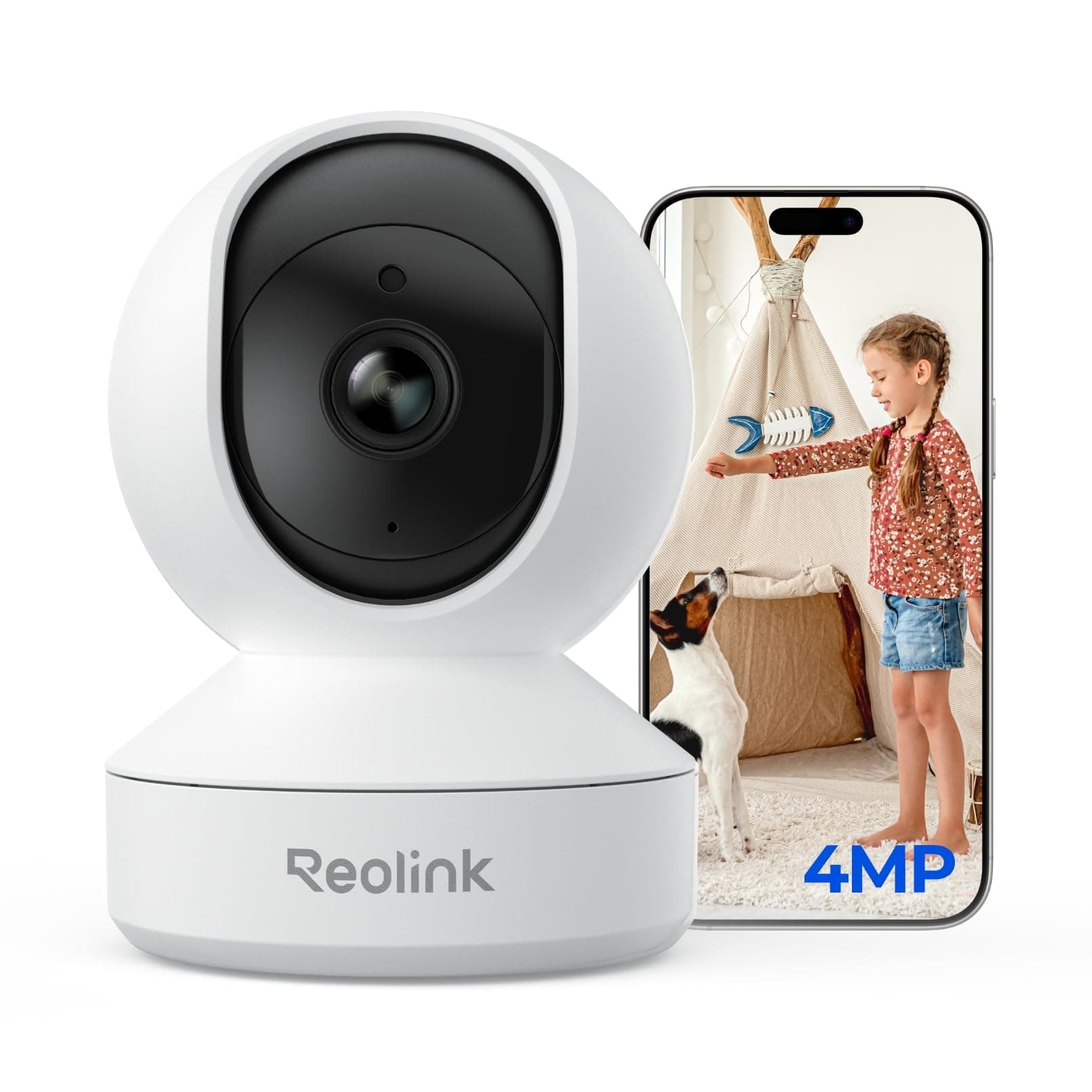 4MP 2K Indoor Camera E1, Plug-in Wireless WiFi 6 Security Camera, 360 Degree Pet Camera with Phone app, Baby Monitor with Person/Pet/Cry Detection, Night Vision, 2-Way Talk, Local Storage