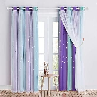 NICETOWN Star Blackout Curtains with Nets - Decorative Cut Our Star Curtains with Eyelets for Room Darken Nursery Window Panels for Kids' Bedroom, 2 Panels, W52 x L72 Inch (132x183 cm), Purple Blue
