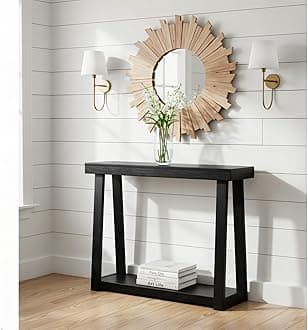 Plank+Beam Solid Wood Console Table with Storage, 46.25 Inch, Sofa Table with Shelf, Narrow Entryway Table for Hallway, Behind The Couch, Living Room, Foyer, Easy Assembly, Black
