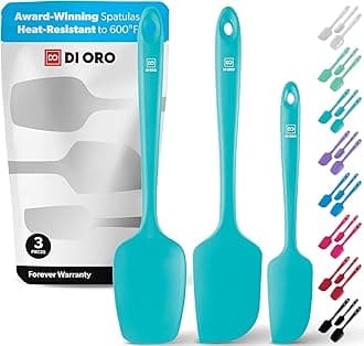 DI ORO Silicone Spatula Set - Rubber Kitchen Spatulas for Baking, Cooking, & Mixing - 600°F Heat-Resistant & BPA Free Silicone Scraper Spatulas for Nonstick Cookware - Dishwasher Safe (3pc, Teal)