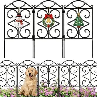 Amagabeli Garden Home-Decorative Garden Fence-Outdoor Thicken Metal Wire Fencing Rustproof Landscape Patio Flower Bed Animal Dogs Barrier Border Edge Section-61 CM(H) x61 CM(W)-5 Panels-Black