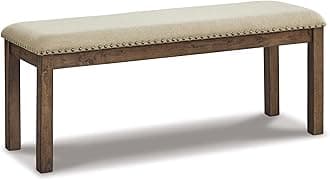 Signature Design by Ashley Moriville Casual Rustic Upholstered Dining Bench, Grey & Brown