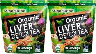 Opportuniteas Organic Liver Detox Tea - Matcha Green Tea, Milk Thistle, Coconut Water, Spirulina, Ginger, & Cinnamon Vegan & Non-GMO - 60 Servings