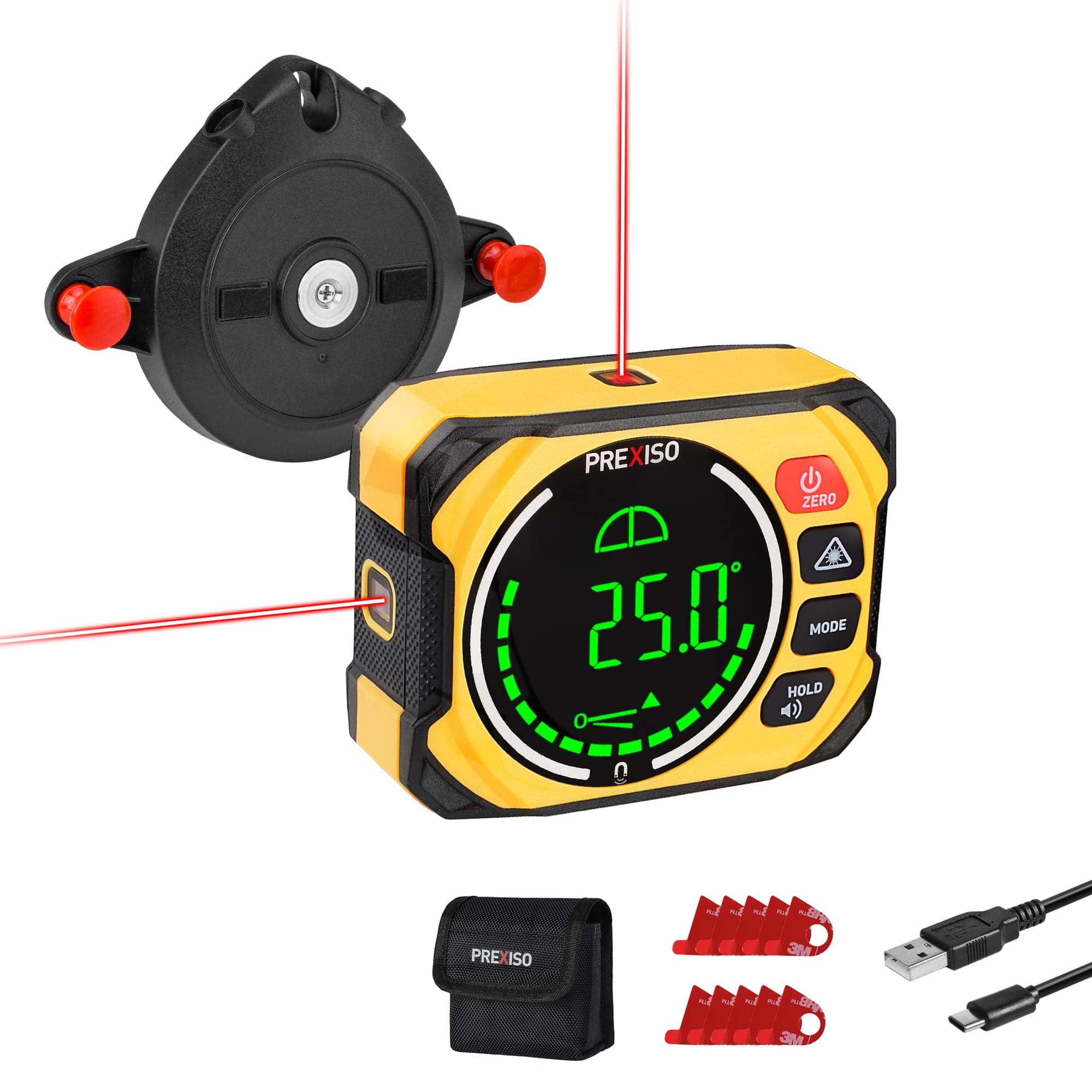 3-in-1 Multi Surface Laser Level with Digital Angle Gauge Magnetic, Rechargeable Digital Level with Wall Mount Base, 0-90° & 0-180°, Angle Finder Cross Line for Woodwork, Saw, Hanging Frames