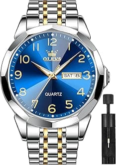 Men's Watch Luxury Business Dress Watch UK Diamond Design Quartz Stainless Steel Waterproof Luminous Week Calendar Gift