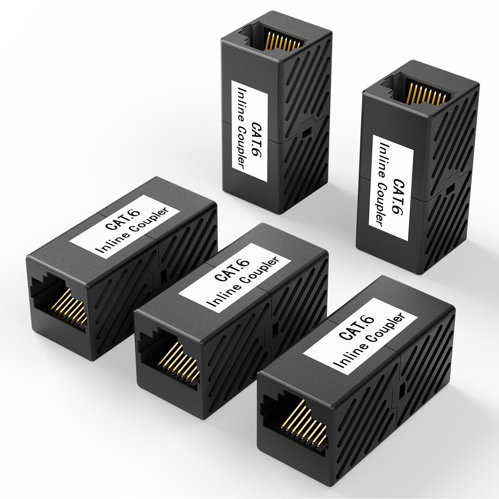VCE RJ45 Coupler, Cat6 Ethernet Cable Connector Female to Female 5 Pack for Cat6/Cat5e, Network Extender Joiner in Black